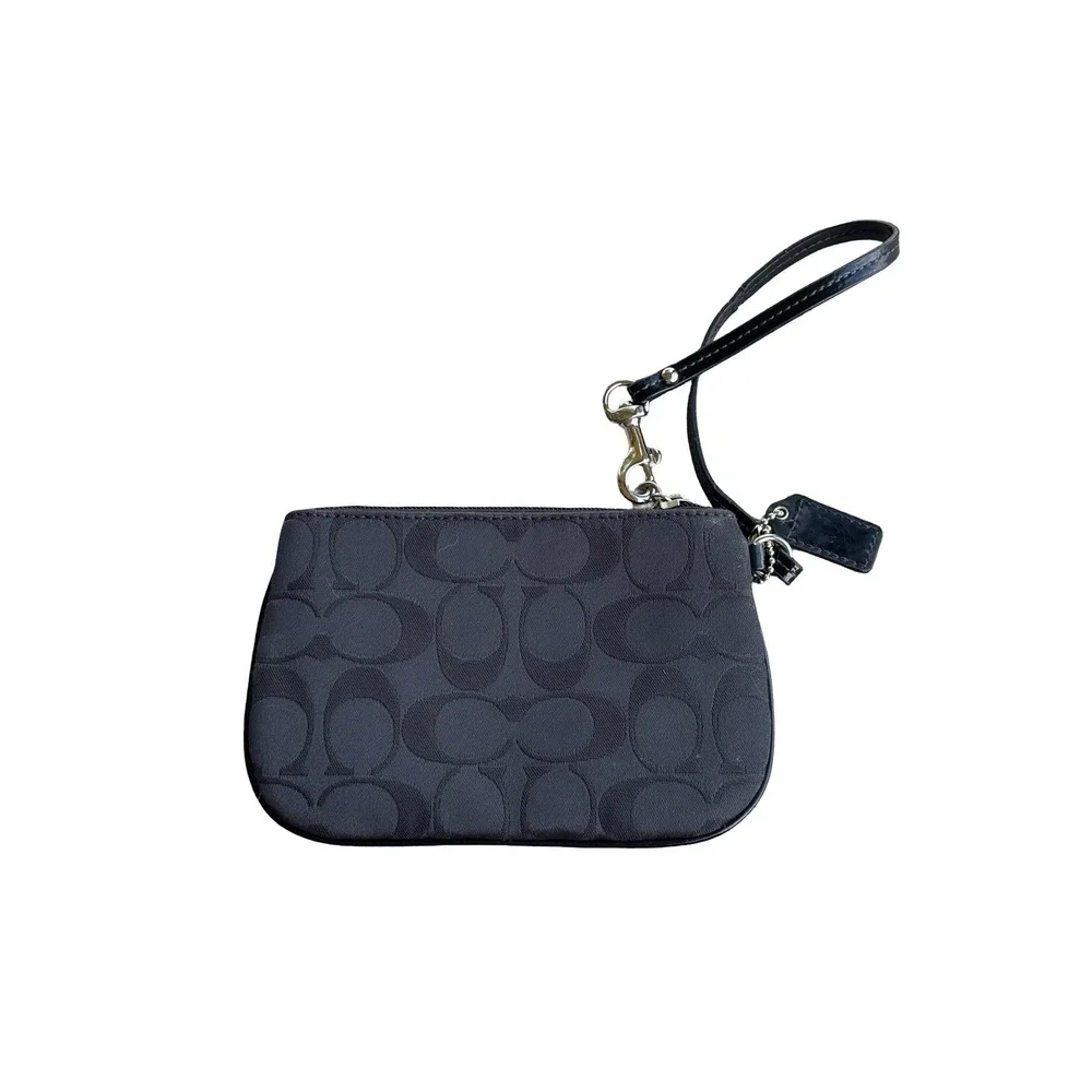 Coach Signature C Optic Jacquard Wristlet Black Canvas Purple Graphic Logo
